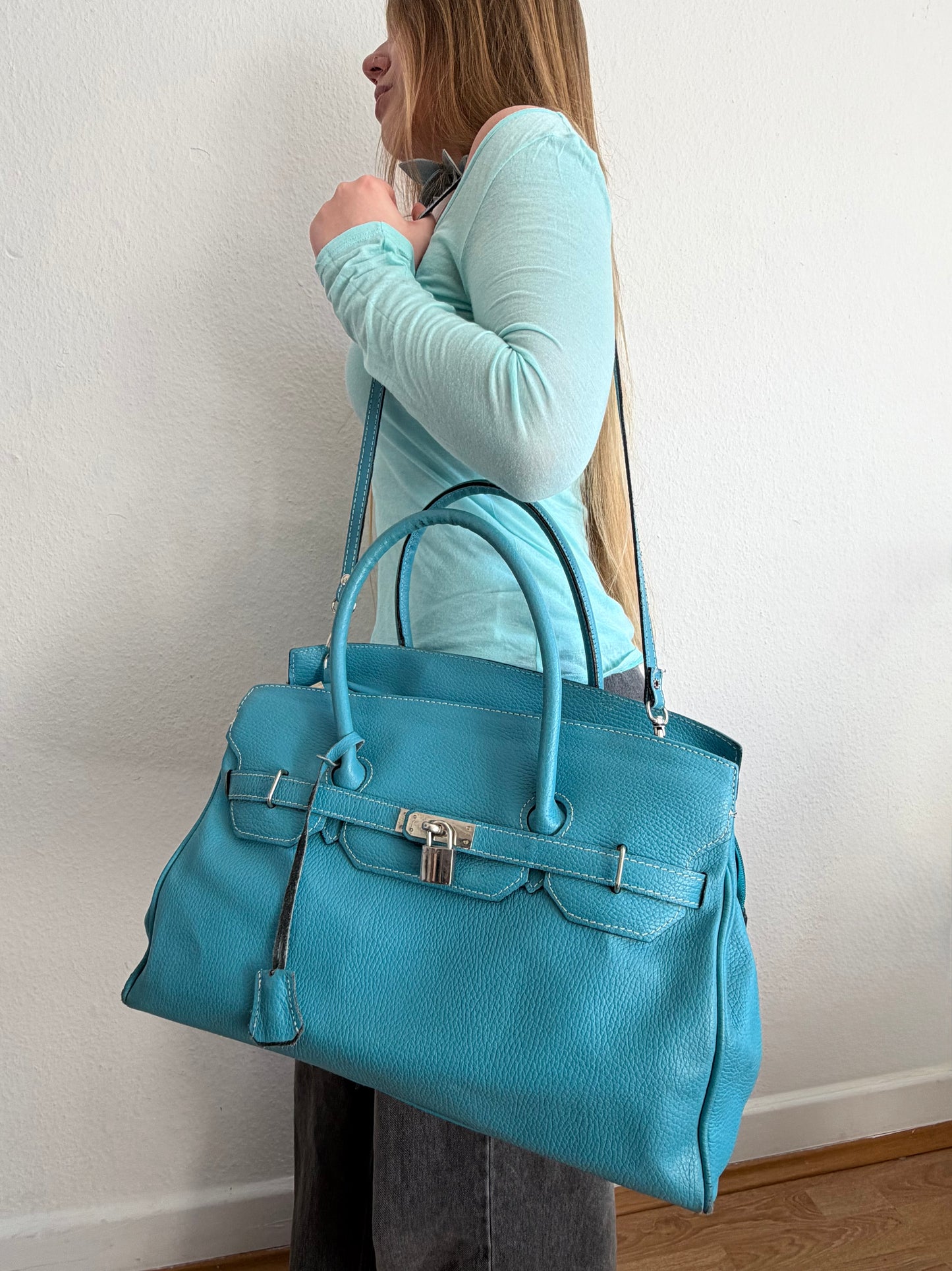 Teal firkin bag